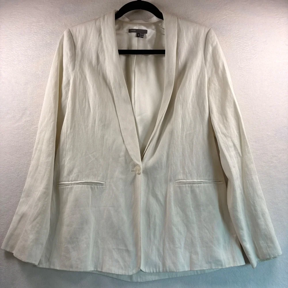 Vince Womens Off White Linen Blend Shawl Collar Single Button Blazer Size 8